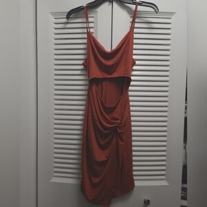 SHEIN Rust Orange Ruched Cutout Bodycon Mini Dress NWOT Size S